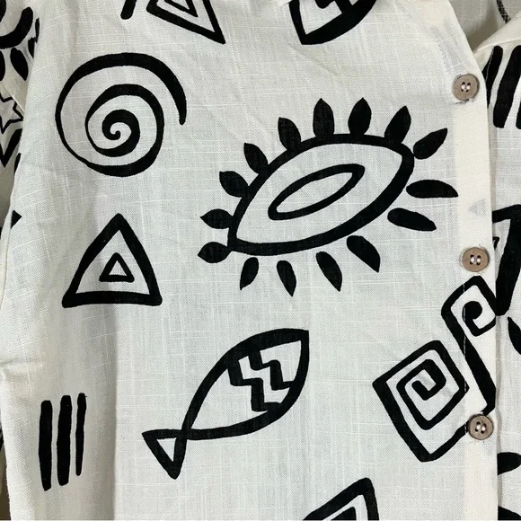 BLU PEPPER Linen Blend Button Up Shirt M Long Sleeve Boho Artsy Resort Vacation - Picture 5 of 13